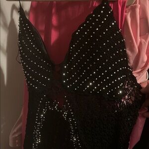 Black Crochet cami with Rhinestone Accents
